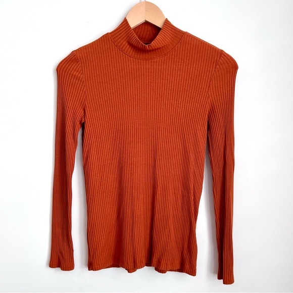 SET of 2 Ribbed Mockneck Long Sleeve Orange Tops - Rachel Zoe and Abound - Picture 3 of 14
